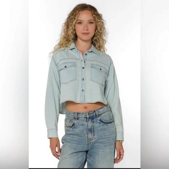 Revamped Sky Blue cropped Denim Top NWOT size SMALL - Picture 1 of 5